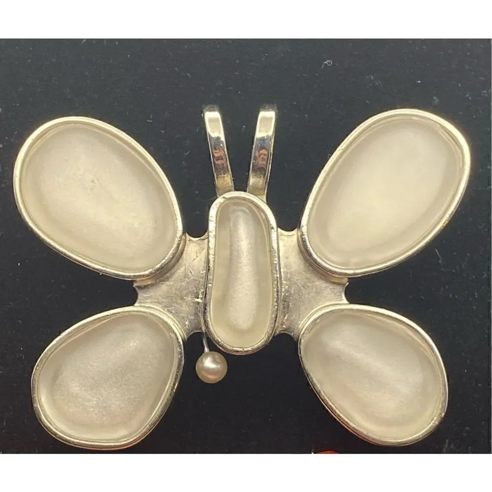 Rebecca Collins Butterfly Scarf Clip w Loop for Pendant milky white silver tone